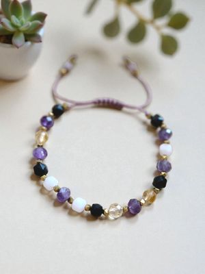 Bransoletka z kwarcem, turmalinem, cytrynem i ametystem