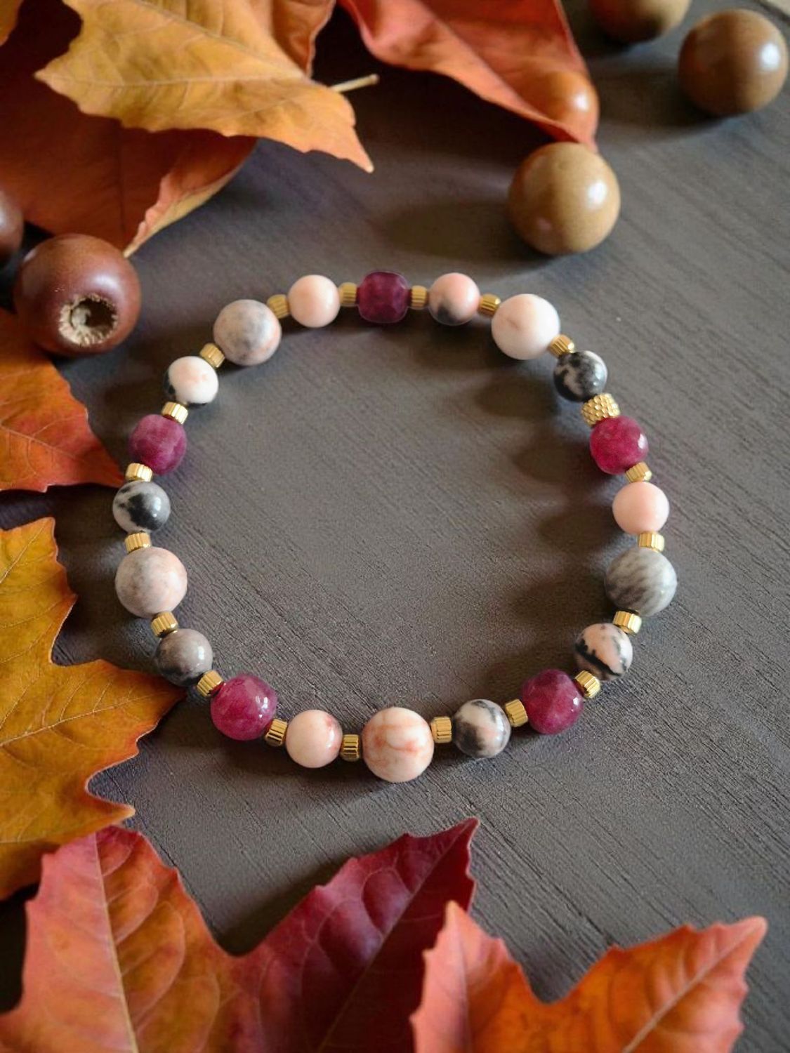 Bransoletka z jaspisem pastelowym i kwarcem różowym