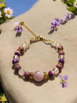 Bransoletka z kunzytem, jaspisem i kryształem górskim