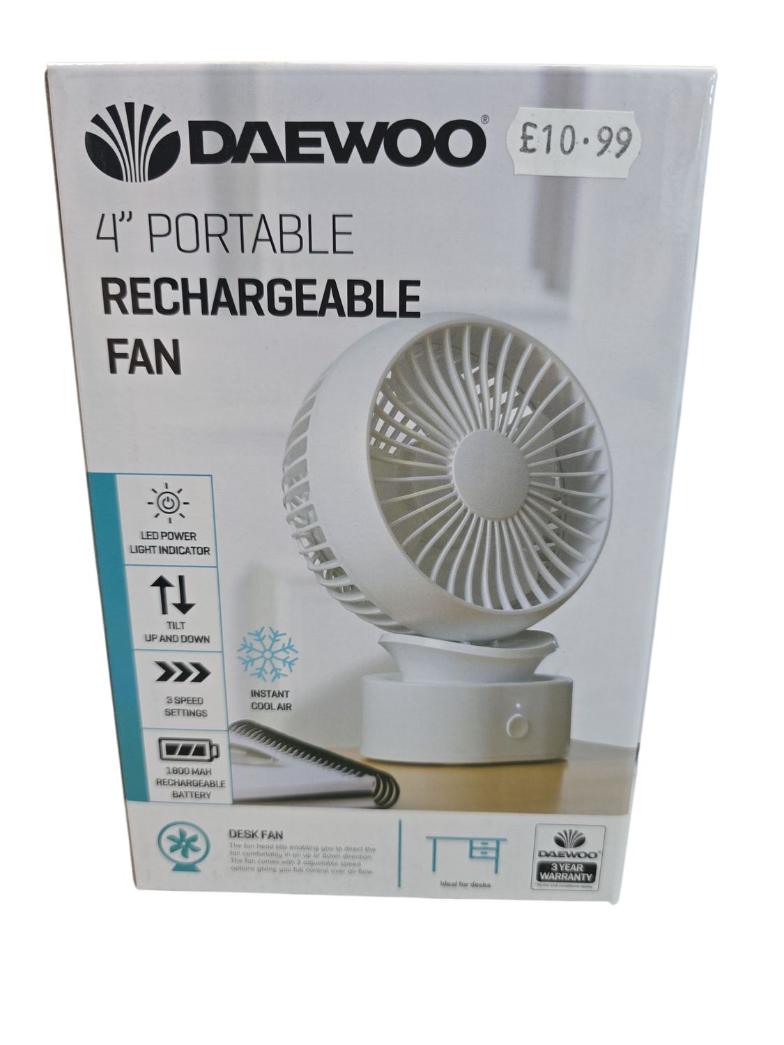 Daewoo 4" Portable Rechargeable Fan