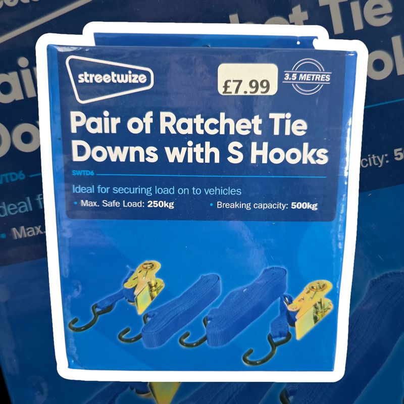 Streetwize Pair Of Ratchet Tie Downs With S Hooks