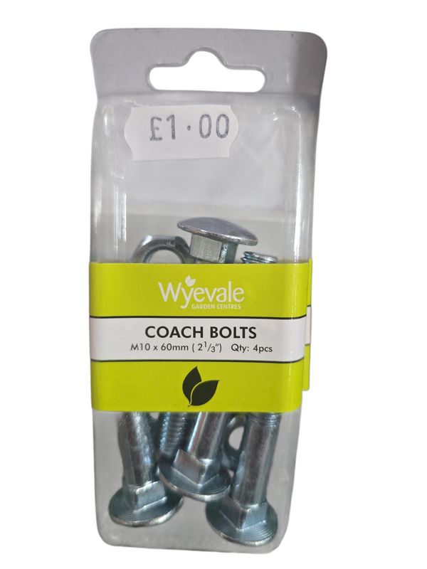 Wyevale Coach Bolts 4pc M10x60mm
