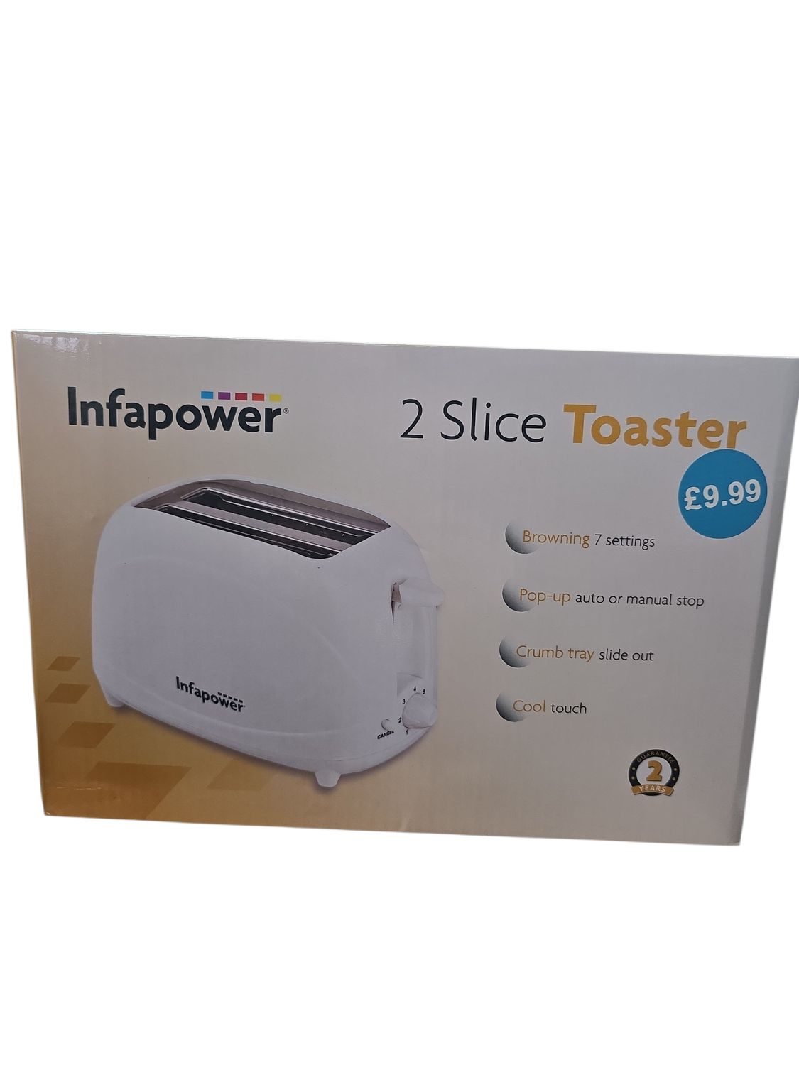 Infapower 2 Slice Toaster Plastic White