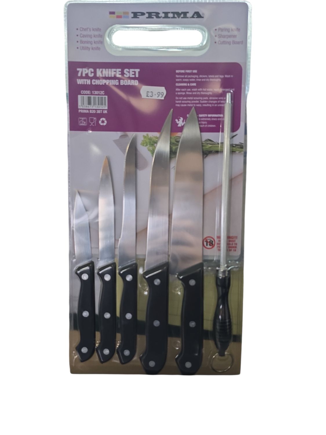 prima 7pc Knife Set with Chopping Board