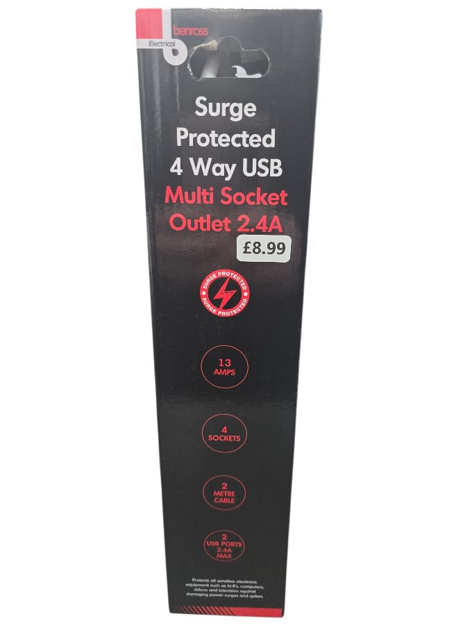 Benross Surge Protected 4 Way 2 USB
