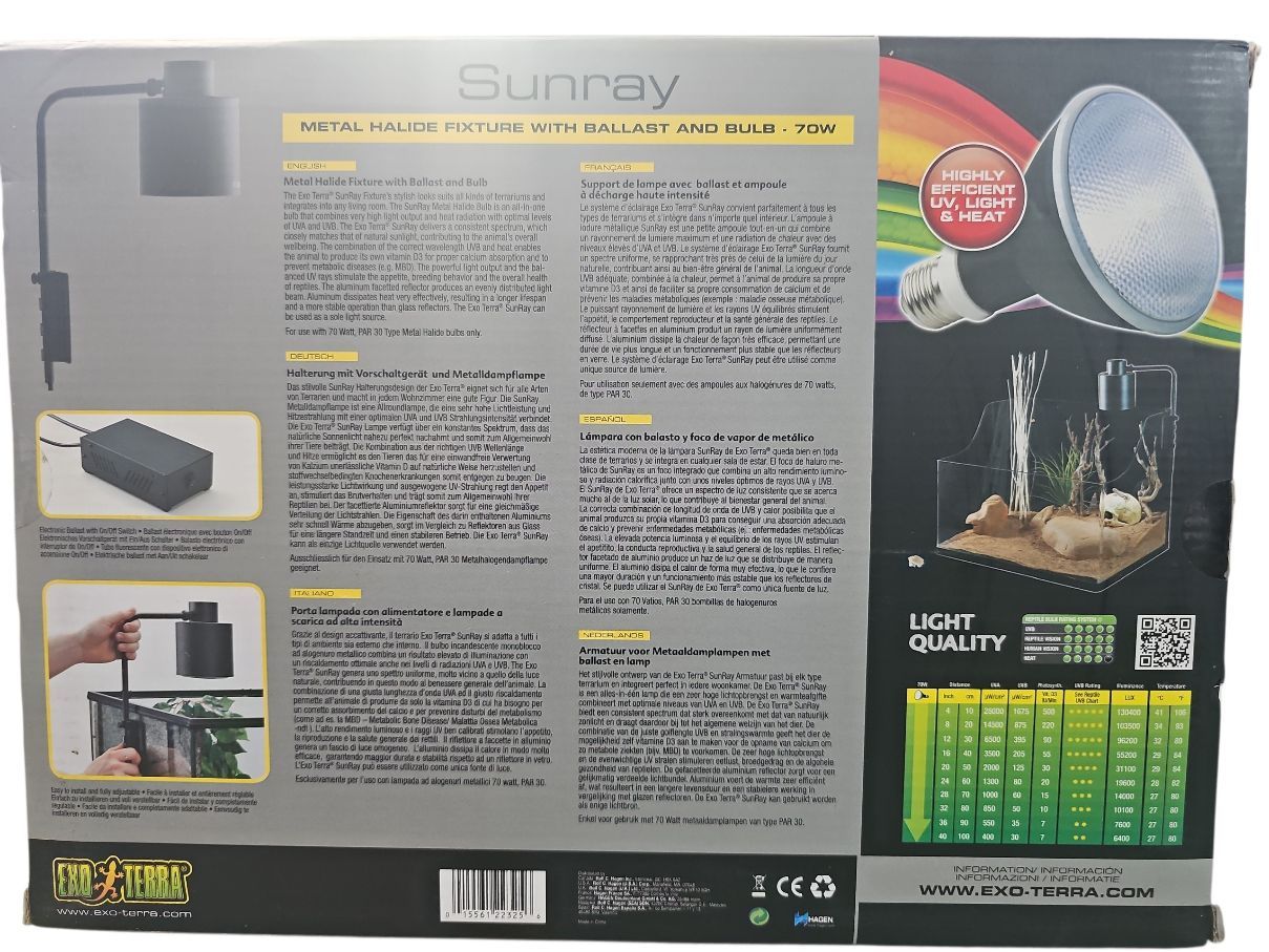 Exo Terra Sunray Metal Halide Fixture With Ballast & Bulb 70W