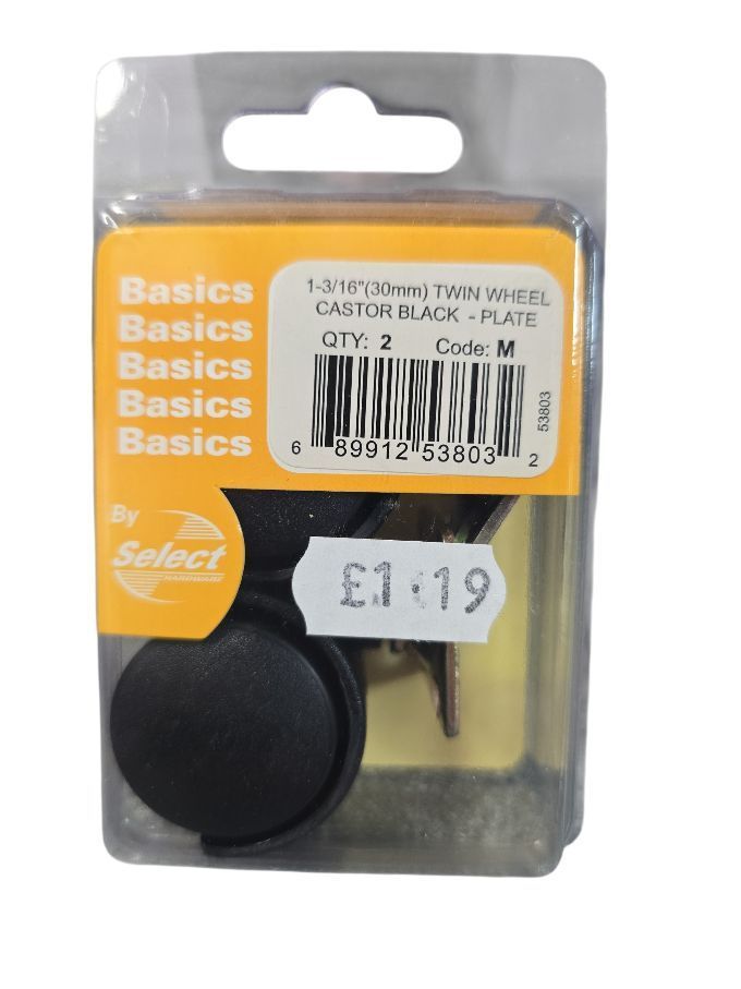 Castor Black Twin Wheel 30mm 2pk