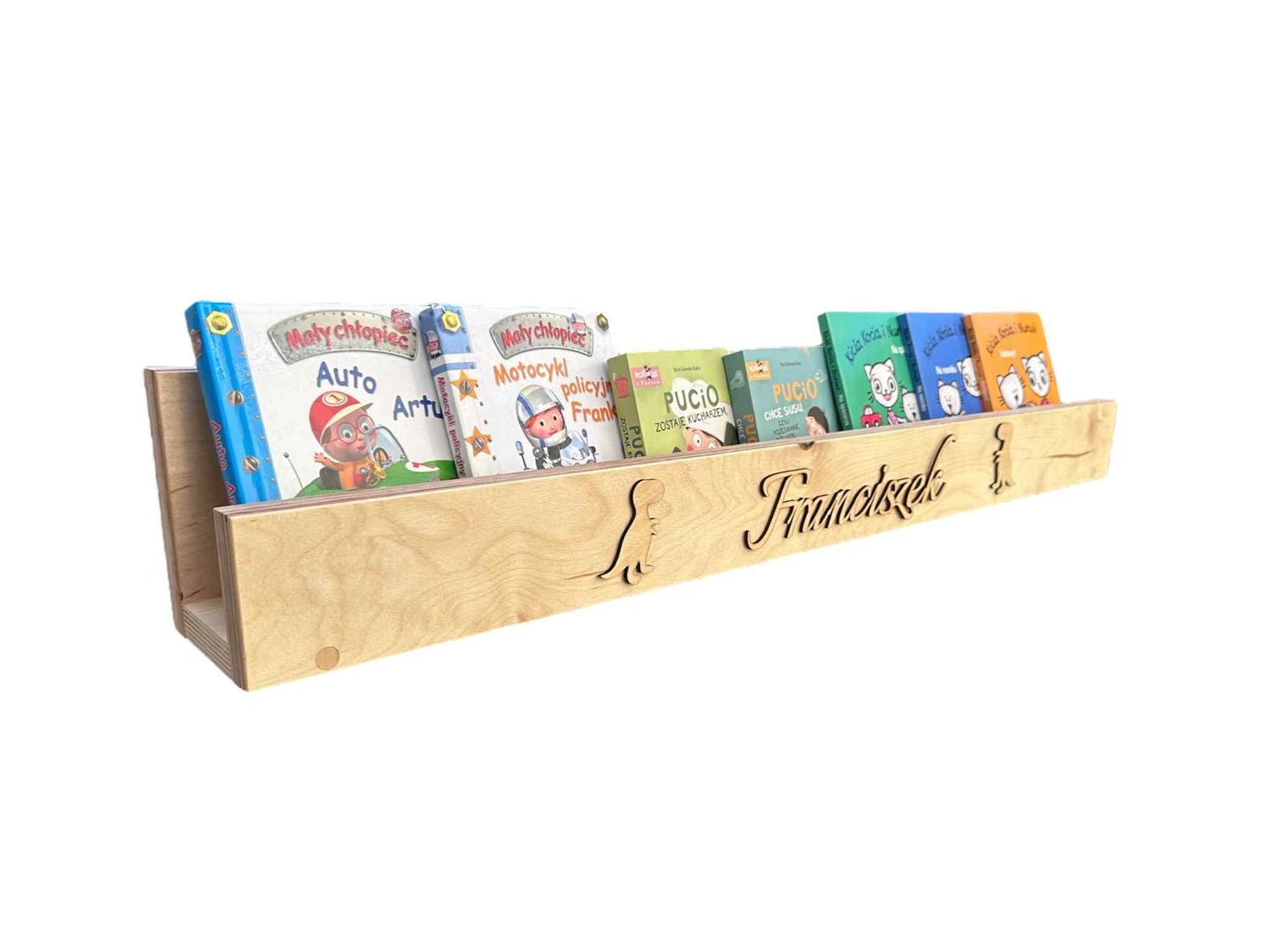 Drewniana półka na książki HUGLOO – personalizowana | 98 cm