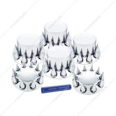 10307 Dome Axle Cover Combo Kit With 33mm Spike Thread-On Nut Covers & Nut Cover Tool - Chrome