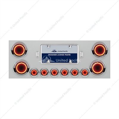 34498 SS Rear Center Panel With Four 23 LED 4" Lights & Six 9 LED 2" Mirage Lights & Visors - Red LED/Red Lens