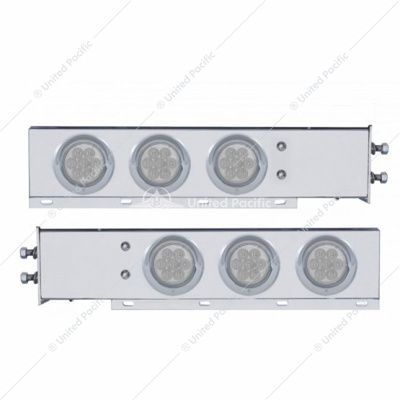 61735 2" Bolt Pattern SS Spring Loaded Bar With 6X 4" 7 LED Lights & Visors -Red LED/Clear Lens (Pair)