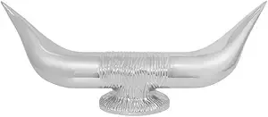 48181 Chrome Bull Horn Hood Ornament with Round Base