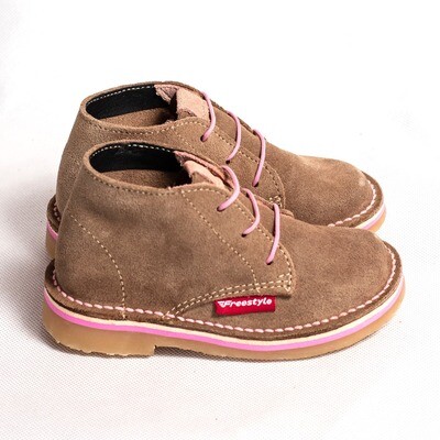Kiddies Retro Veldskoen Suede Khaki/Pink Kiddies Retro Veldskoen Suede Khaki/Pink