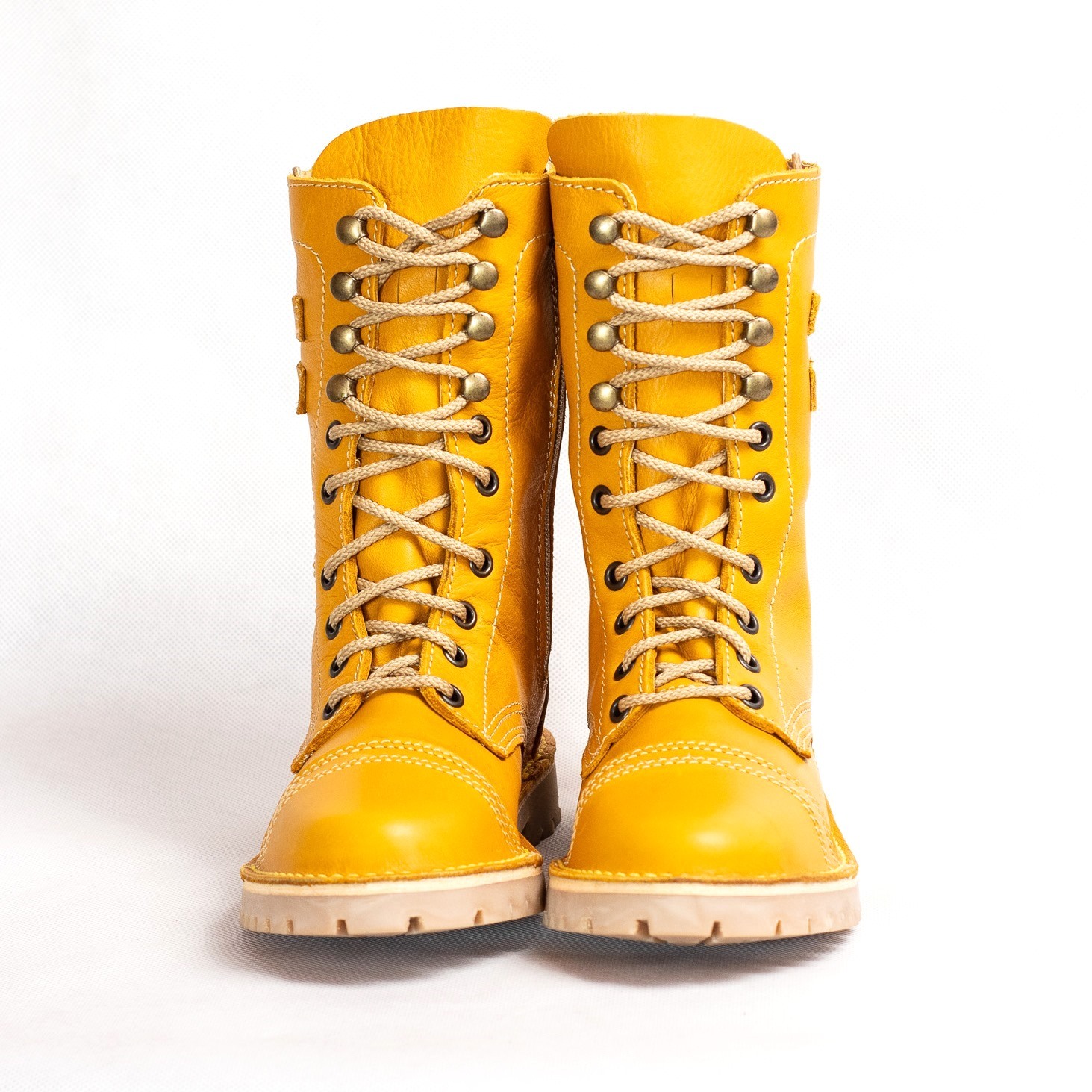 yellow lace up rain boots