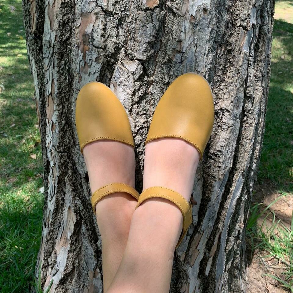 Eloise Soft Leather Handmade Ladies Toecap Shoe Mustard