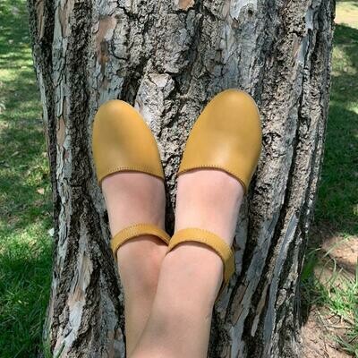 Eloise Soft Leather Handmade Ladies Toecap Shoe Mustard
