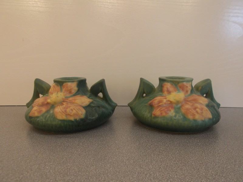 Roseville Clematis Candle Stick Pair
