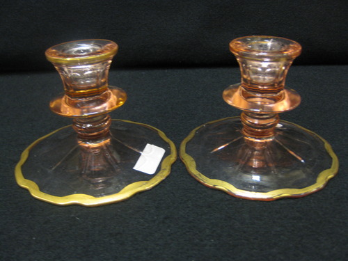 Pink Depression Glass Candle Holder Pair