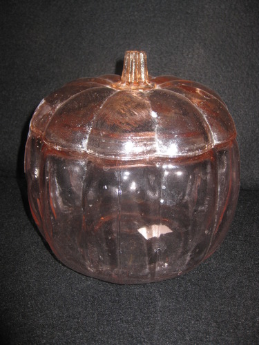 Apricot Depression Glass Pumpkin Jar