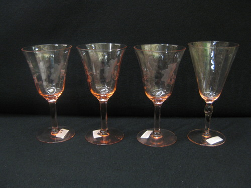 Pink Depression Wine Glasses Set of 4