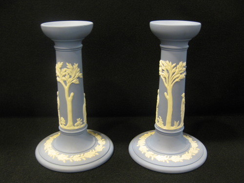 Wedgwood Blue Candle Stick Pair
