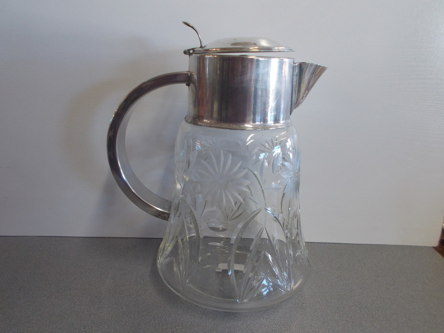 Antique Silver Plate Crystal Pitcher