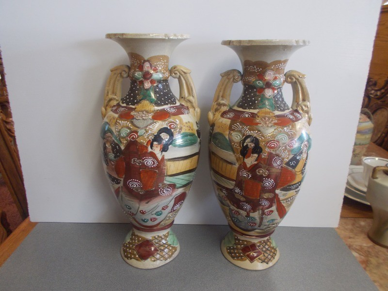 Japanese Slip Applied Urn Pair