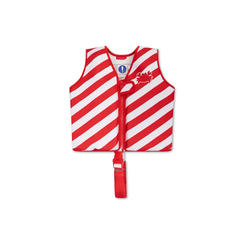 Oh Crab | Chaleco de baño a rayas rojo/blanco 3-6 años
