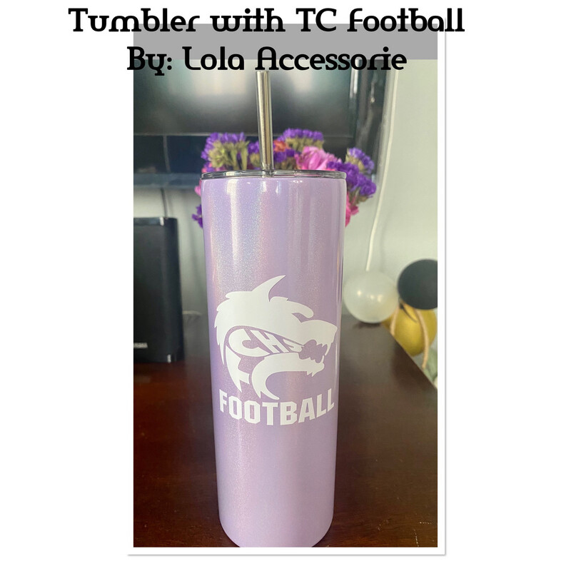 Stainless Steel Purple Tumbler Straw Included With Timber Creek Football Logo