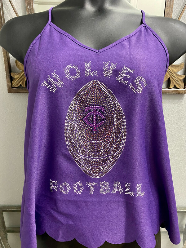 Women Sleeveless Fashion Top With TC Wolves Football Bling