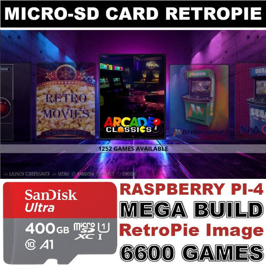RetroPie SD Card for Raspberry Pi 4 Fully Loaded 400GB Over 6600+ Titles Ultimate Collection