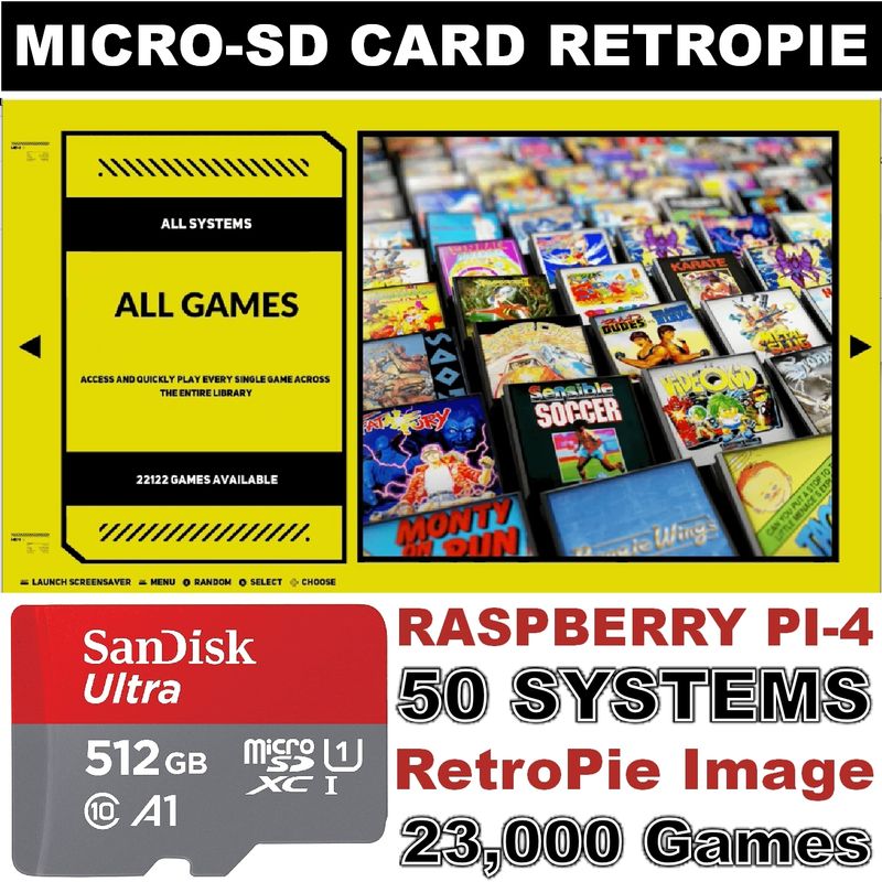 RetroPie 512GB MicroSD Card for Raspberry Pi 4 Over 23,000 RetroPie Games