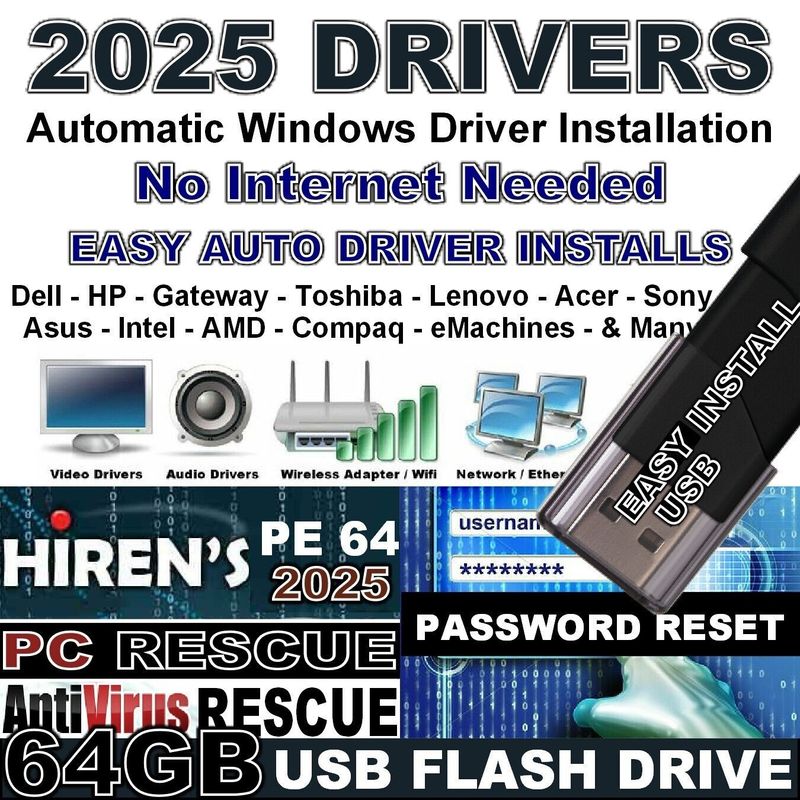 HIREN'S BOOT USB FOR ANY COMPUTER RECOVERY FIX/REPAIR WINDOWS XP,VISTA,7,8,10,11