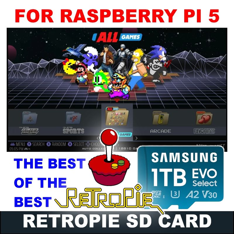 RetroPie 1TB MicroSD Card for Raspberry Pi 5 Over 18,000 RetroPie Games