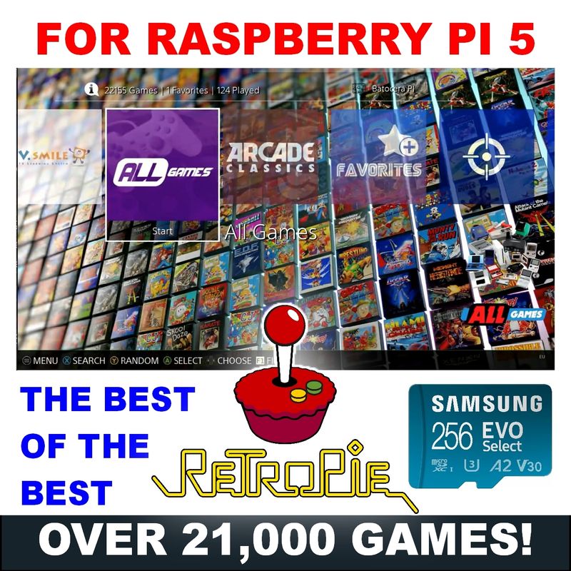 RetroPie 256GB MicroSD Card for Raspberry Pi 5 Over 21,000 RetroPie Games