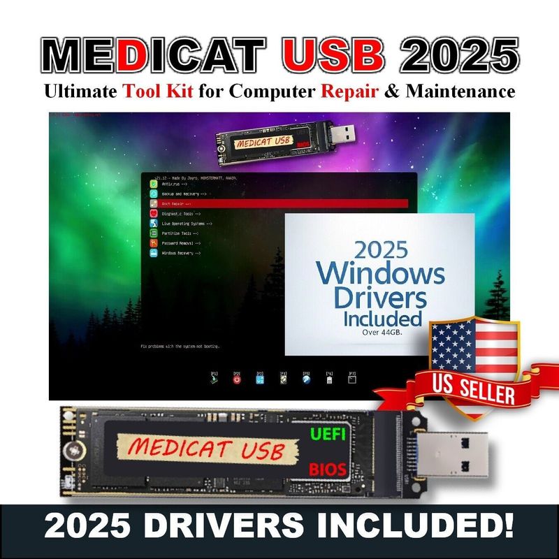 MediCat USB • PC Repair Toolkit • 2025 Drivers • 44GB Driver Installer Included!
