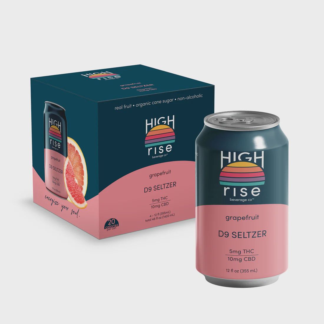 High rise 5mg Grapefruit THC Seltzer, Size: 4pk