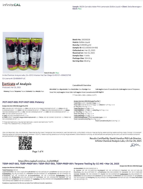 Delta Cannabis Water 10mg Pink Lemonade