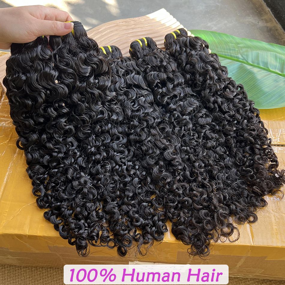 Burmese Curly Human Hair Bundles #1B Natural Color Wavy Raw Virgin Hair Weave Extensions Bouncy Curly 100% Human Hair.