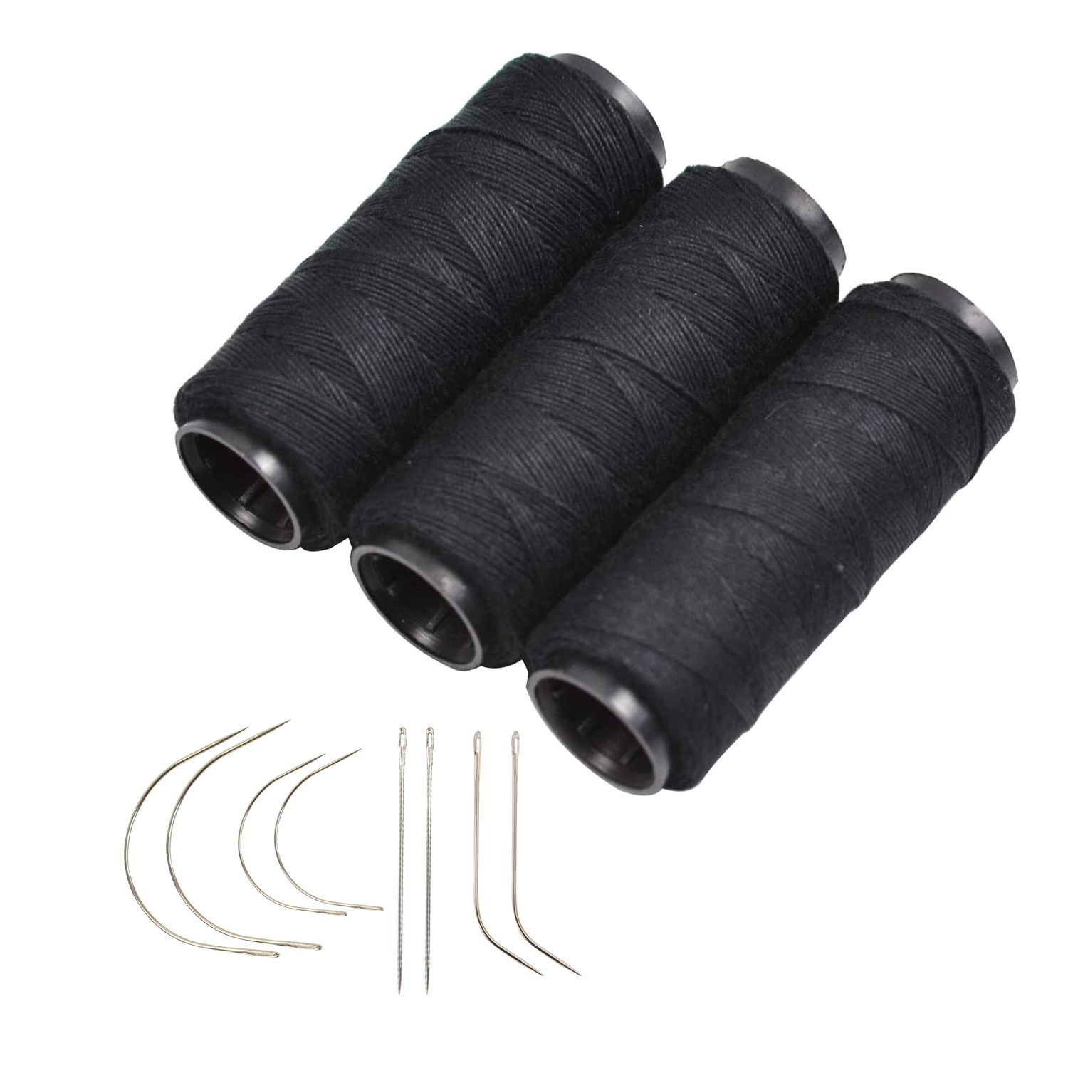 3 Rolls Hair Weaving Threads with 8 Pieces Sewing Needle Weaving Threads for Making Wigs. Hand Sewing Hair Weft DIY