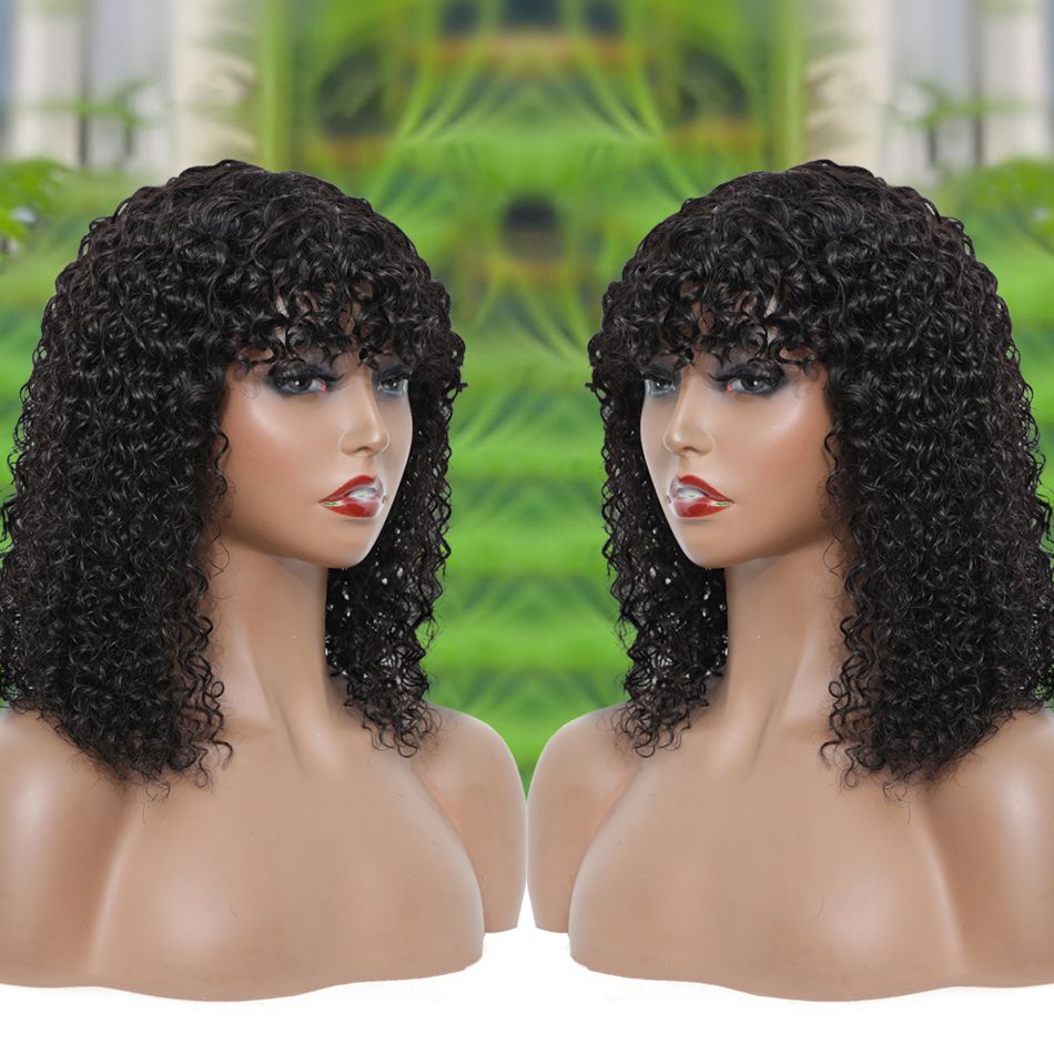 Curly Human Hair Wigs For Women Human Hair Bob Wig Kinky Curly Wig With Bangs.