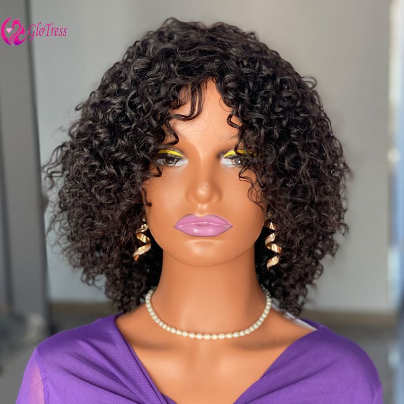 Human Hair Wigs 210% Density Curly Fringe with Bangs.  Full Cap for A Voluminous and Stylish Look.
