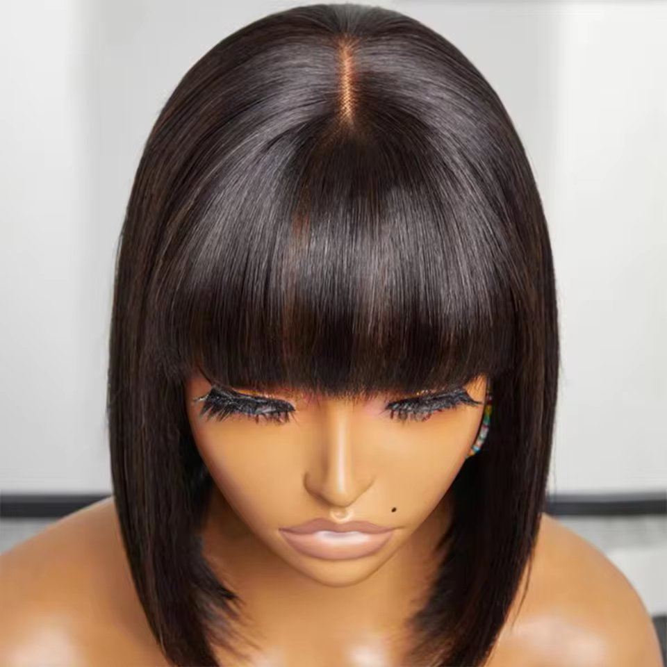 Bob Wig 100% Human Hair 3x1 HD Lace Middle Part Straight Bob Human Hair Wigs with Bangs. Brazilian Virgin