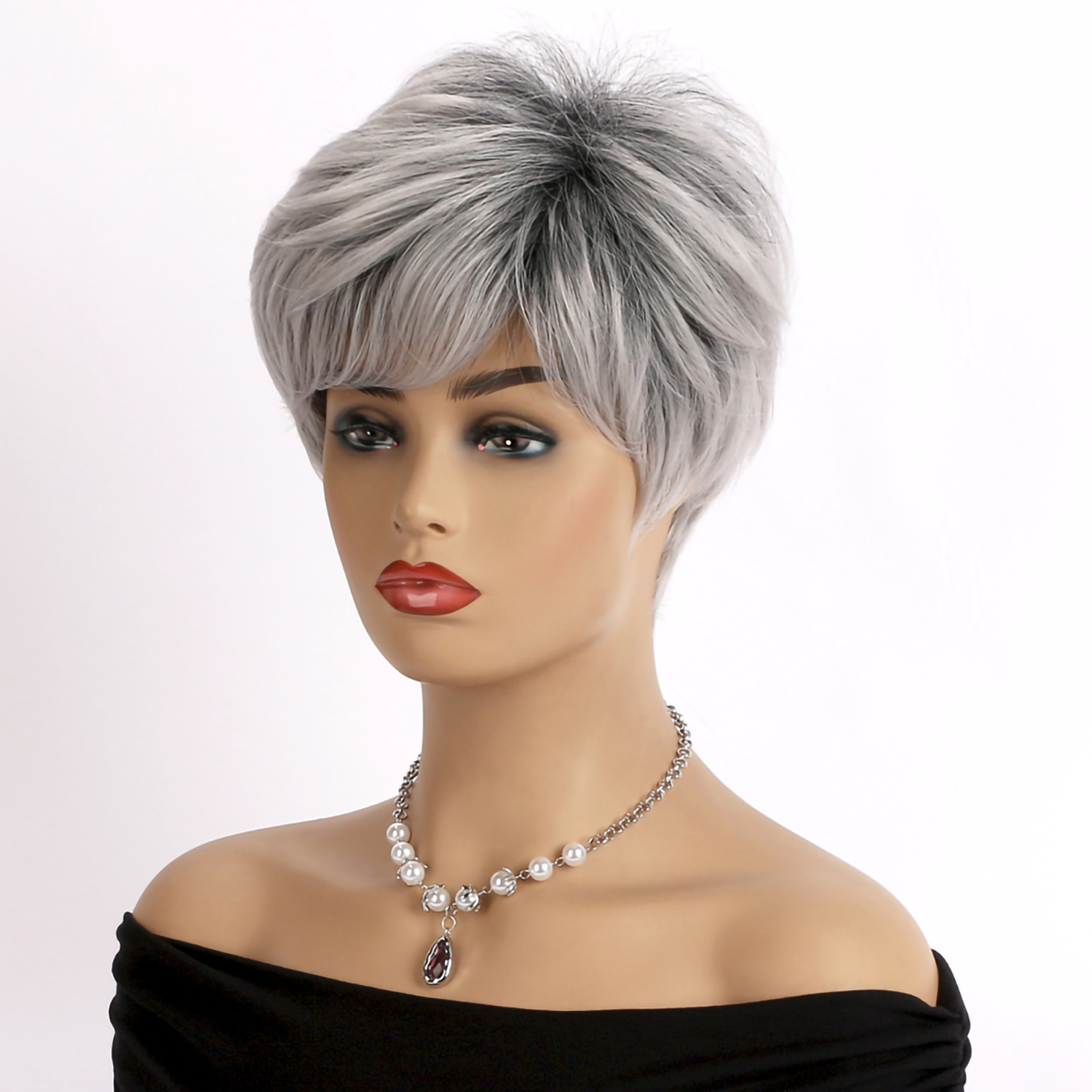 Short Grey Human Hair Wigs for Women Natural Pixie Cut Wig Daily Hair