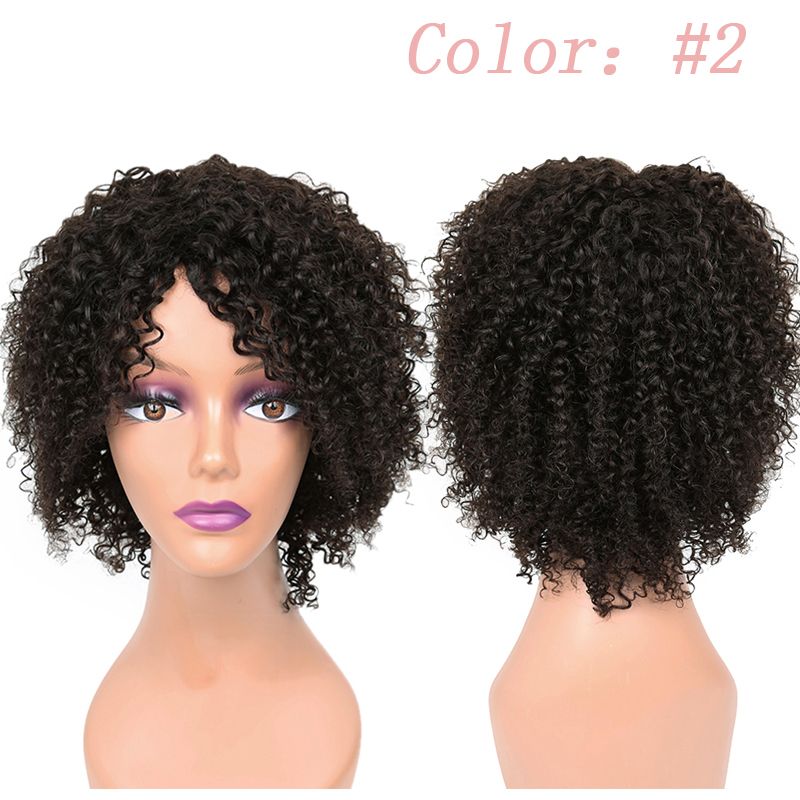 Short Curly Pixie Cut 100% Human Hair High Quality Wigs-Machine Made 9 Inches Cheap Daily Use Wig Natural Black #1B And #2 Color