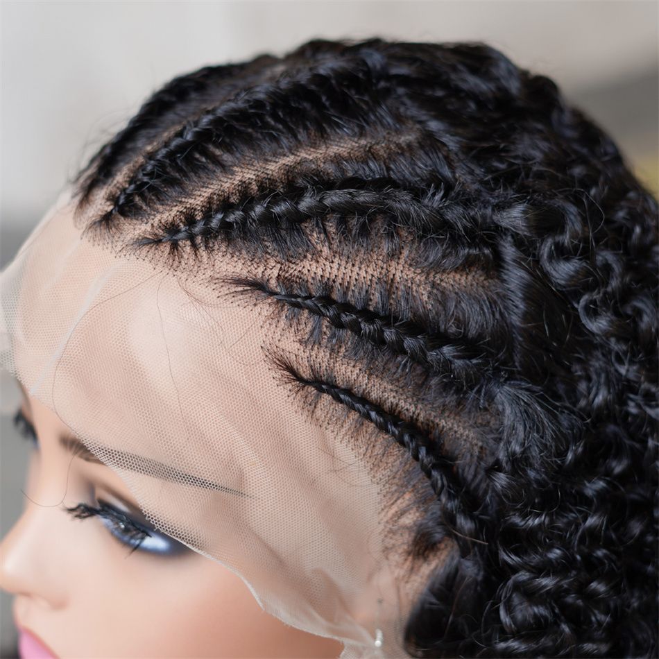 Half Braided 100% Human Hair Wigs 13X4 Lace Front Wigs Pre Plucked With Baby Hair Women Wigs Kinky Curly Hair Wigs Curly Bob Wig