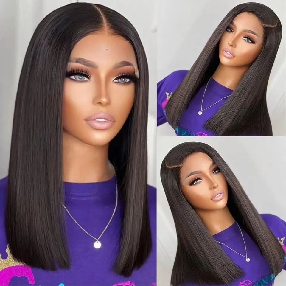 Transparent Short Straight Bob Wig Human Hair Bob Wig Pre Plucked Human Hair Wigs Bob 13x4 Frontal Wig Remy Hair machine made
