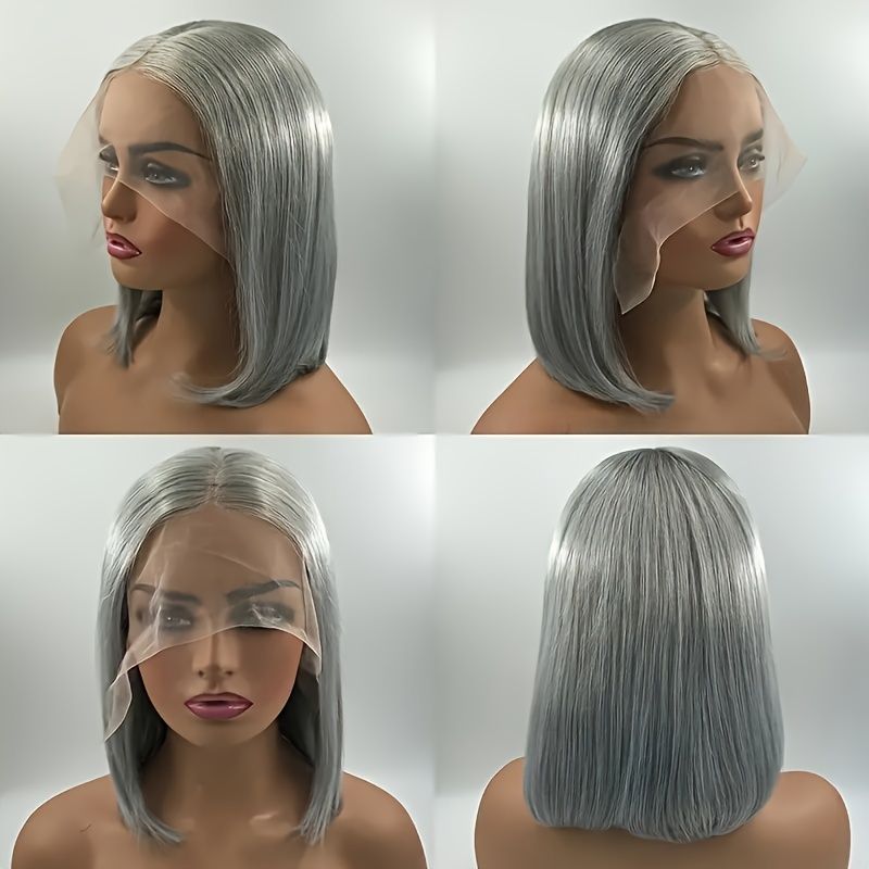 Grey Elegant Bob Wig For Women - 100% Real Human Hair, 150% Density, 13x4 Transparent Lace Front