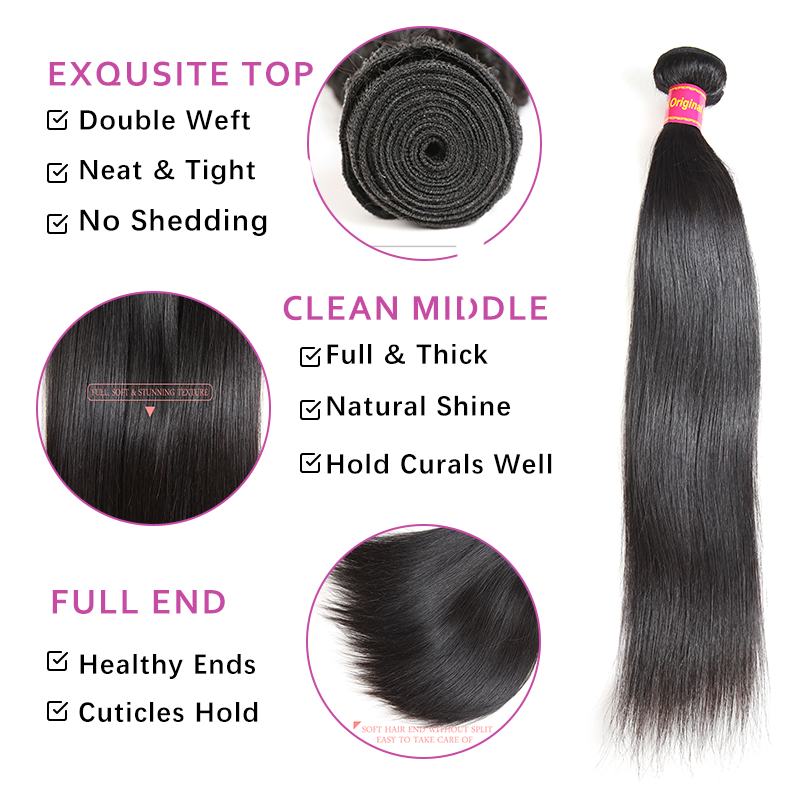 Human Hair Bundles Straight Brazilian Raw Virgin Hair Weave Can Mixed Length 8&quot;-40&quot; Natural Color Mixed Texture