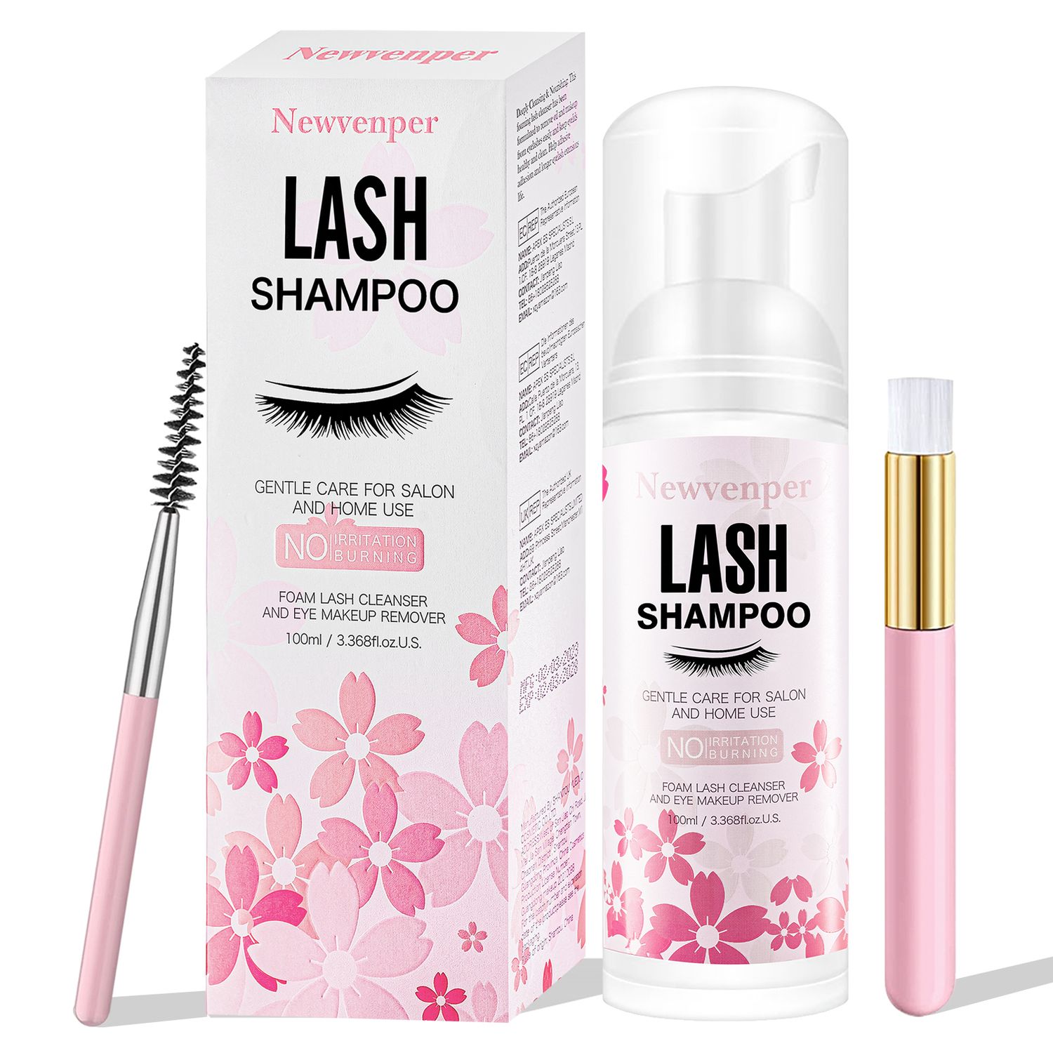 Lash Shampoo for Eyelash 100ML + Brush &amp; Mascara Wand Eyelid Foaming Cleansing, Extension Cleanser Remover,Makeup Remover
